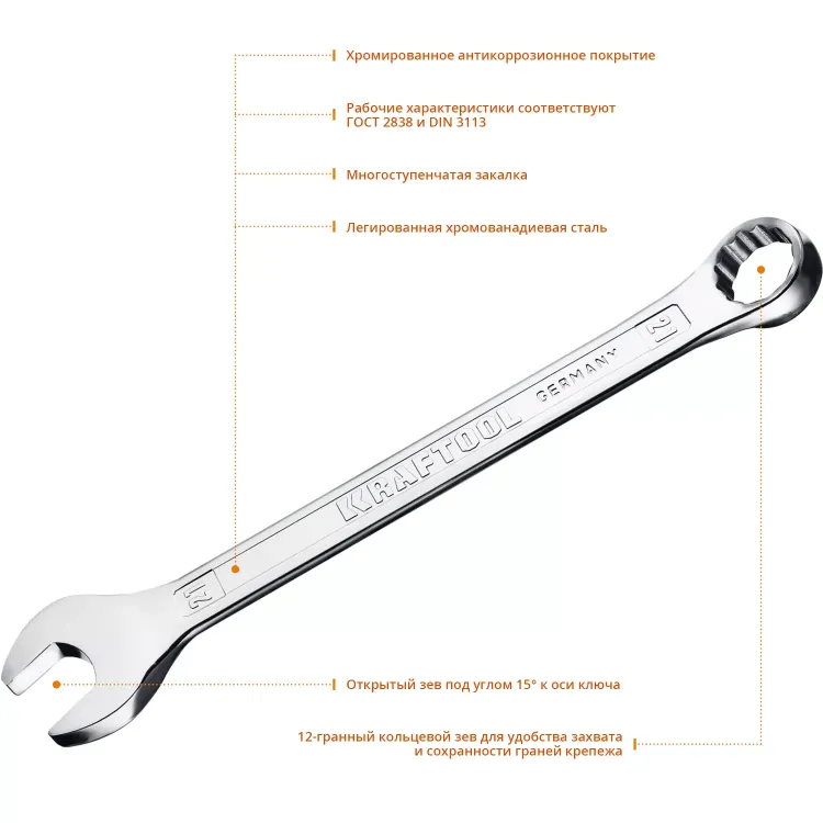 Ключи комбинированные KRAFTOOL, Cr-V, DIN 3113 27079-21 купить в Новом Уренгое