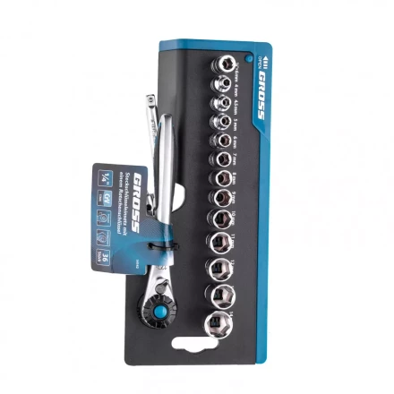 Набор торцевых головок трещотка 120 зубьев 36 предметов 1/4&quot; CrV Gross 14142 купить в Новом Уренгое