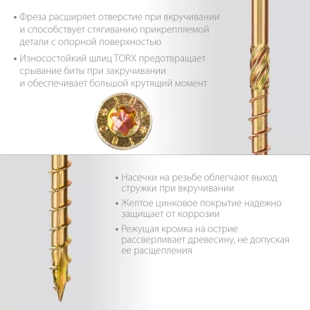 ЗУБР КС-П, 60 х 4.0 мм, TX20, потайная головка, желтый цинк, 180 шт, конструкционный саморез, Профессионал (30041-40-060) купить в Новом Уренгое