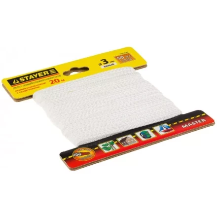 Шнур STAYER &quot;MASTER&quot; хозяйственно-бытовой, полипропиленовый, вязанный, с сердечником, белый, d 3, 20м 50410-03-020 купить в Новом Уренгое