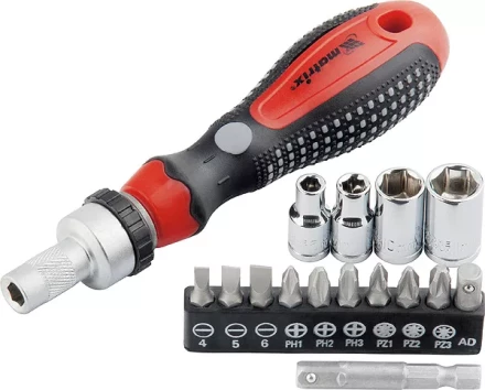 Отвёртка реверсивная с набором бит и насадок торцевых,CrV,1/4&quot;,16шт MATRIX 11332 купить в Новом Уренгое