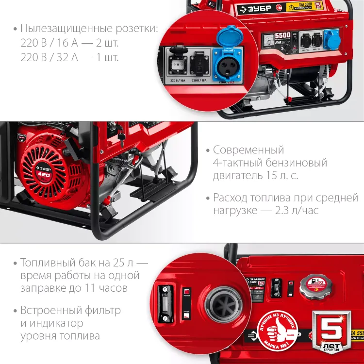ЗУБР 5500 Вт, бензиновый генератор с автозапуском (СБА-5500) купить в Новом Уренгое