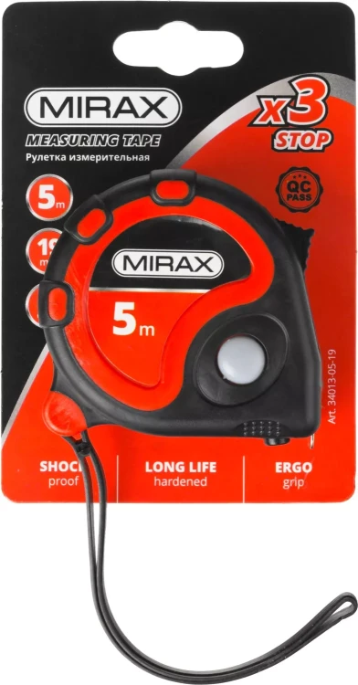 Рулетка MIRAX, 3 стопора, двухкомпонентный пластиковый корпус, 5мх19мм 34013-05-19 купить в Новом Уренгое