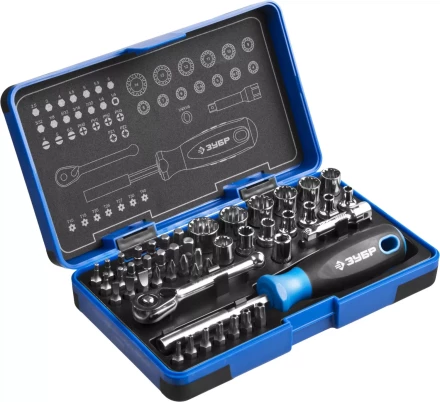 Набор ЗУБР &quot;ПРОФИ&quot;: Отвертка с двухкомп рукояткой, насадки и мини трещетка, 47 предм, пластиковый бокс 25283-H47 купить в Новом Уренгое