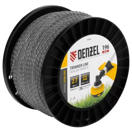 Леска для триммера двухкомпонентная витой квадрат, 2,7мм х 196м, на DIN катушке EXTRA CORD// Denzel 96824 купить в Новом Уренгое