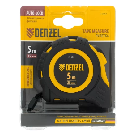 Рулетка Denzel  5м х 25мм, обрезиненный корпус, автоматическая фиксация, 31552 купить в Новом Уренгое