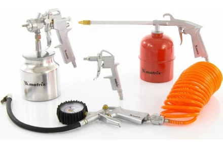 Набор пневмоинструмента 5 предметов быстросъемное соединение, краскораспылитель с нижним бачком MATRIX 57302 купить в Новом Уренгое