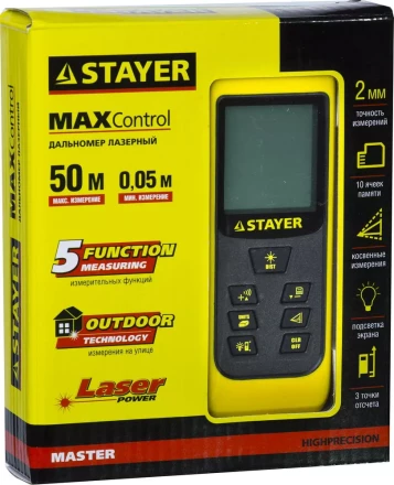 Дальномер STAYER &quot;MASTER&quot; MAX-Control лазерный, 2 точки отсчета, дальность 50м, точность 2мм 34957 купить в Новом Уренгое