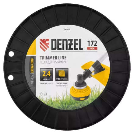 Леска для триммера двухкомпонентная зубчатый квадрат, 2,4мм х 172м, на DIN кат. EXTRA CORD// Denzel 96827 купить в Новом Уренгое