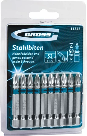 Набор бит РZ2х50, сталь S2, 10шт GROSS 11345 купить в Новом Уренгое