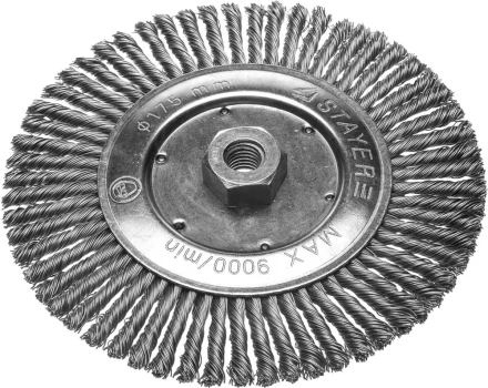 ЗУБР &quot;ПРОФЕССИОНАЛ&quot;. Щетка дисковая для УШМ, плетеные пучки стальной проволоки 0,5мм, 175ммхМ14 35192-175_z02 купить в Новом Уренгое