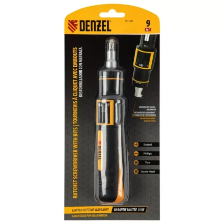 Отвертка реверсивная с револьверным механизмом Denzel 7711601, 11 шт, сталь S2 купить в Новом Уренгое
