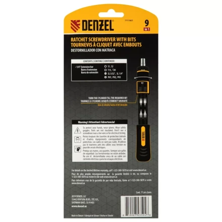 Отвертка реверсивная с револьверным механизмом Denzel 7711601, 11 шт, сталь S2 купить в Новом Уренгое