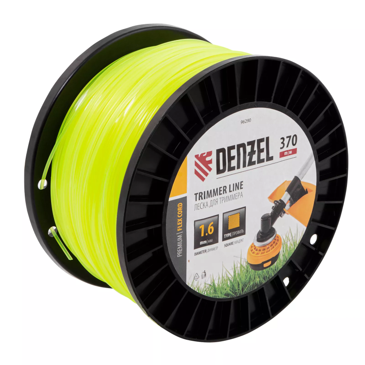 Леска для триммера квадрат 1,6мм х 370м, на DIN катушке FLEX CORD// Denzel 96290 купить в Новом Уренгое