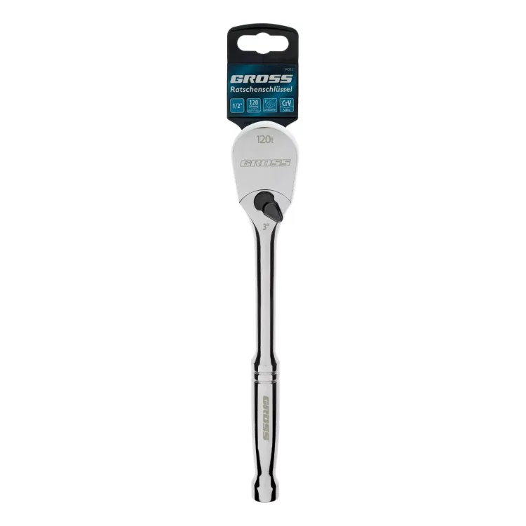 Ключ-трещотка 1/2" Gross 14052, CrV, 120 зубьев, цельнометаллический, хром купить в Новом Уренгое