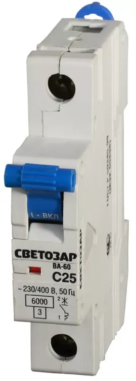 Выключатель автоматический СВЕТОЗАР 1-полюсный, 25 A, "C", откл. сп. 6 кА, 230 / 400 В SV-49061-25-C купить в Новом Уренгое