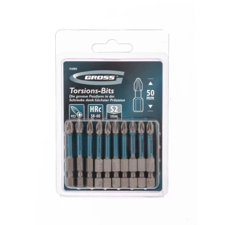 Набор бит торсионных PZ2x50 мм для ударных шуруповертов 10 шт. Gross 11495 купить в Новом Уренгое