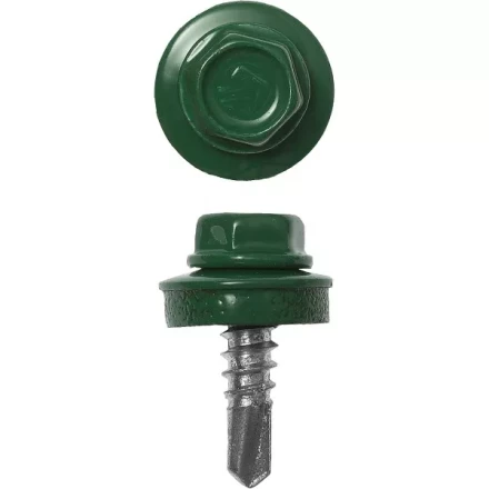 Саморезы ЗУБР &quot;ПРОФЕССИОНАЛ&quot; окраш., RAL 6002 зелен. лист, для крепл. кров. матер. к металл. констр., 5.5x25мм, 420шт 4-300315-55-025-6002 купить в Новом Уренгое