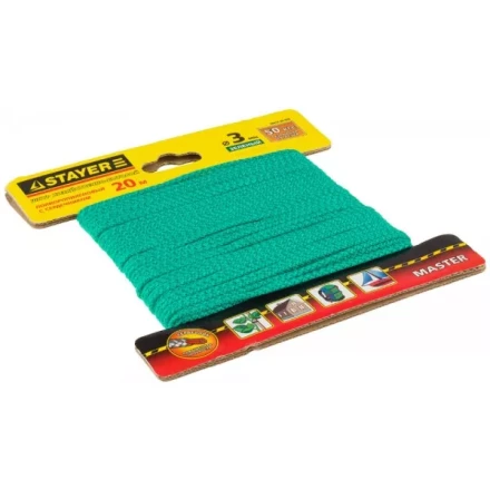 Шнур STAYER &quot;MASTER&quot; хозяйственно-бытовой, полипропиленовый, вязанный, с сердечником, зеленый, d 3, 20м 50412-03-020 купить в Новом Уренгое