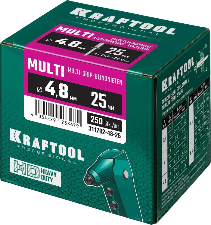 Заклепки многозажимные KRAFTOOL 311702-48-25 купить в Новом Уренгое