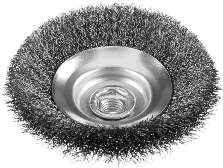 ЗУБР "ПРОФЕССИОНАЛ". Щетка коническая для УШМ, витая стальная проволока 0,3мм, 125ммхМ14 35265-125_z02 купить в Новом Уренгое