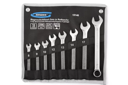 Набор ключей комбинированных 8-19 мм 8 шт CrV холодный штамп GROSS 15148 купить в Новом Уренгое