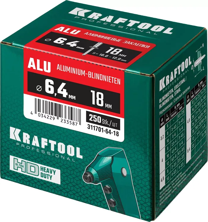 Заклепки алюминиевые KRAFTOOL 311701-64-18 купить в Новом Уренгое