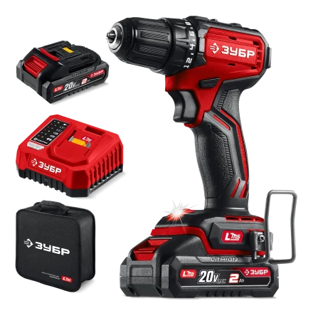 ЗУБР 20 В, 45 Нм, 2 АКБ LMS (2 Ач), бесщеточная дрель-шуруповерт, сумка (ДБ-45-22) купить в Новом Уренгое