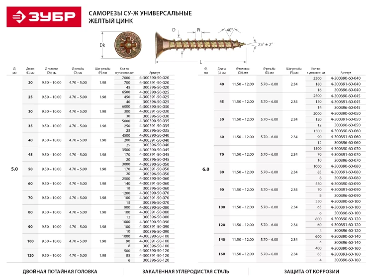 Шурупы ЗУБР "МАСТЕР" по дереву желтопассивированные, 3.5x25мм, 11 000шт 4-300390-35-025 купить в Новом Уренгое