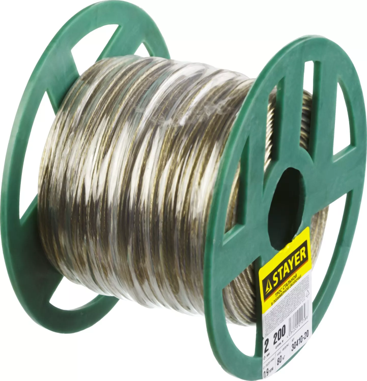 Трос стальной в полимерной оболочке, d=2,0 мм, L=200 м, STAYER Master 30410-20 30410-20 купить в Новом Уренгое