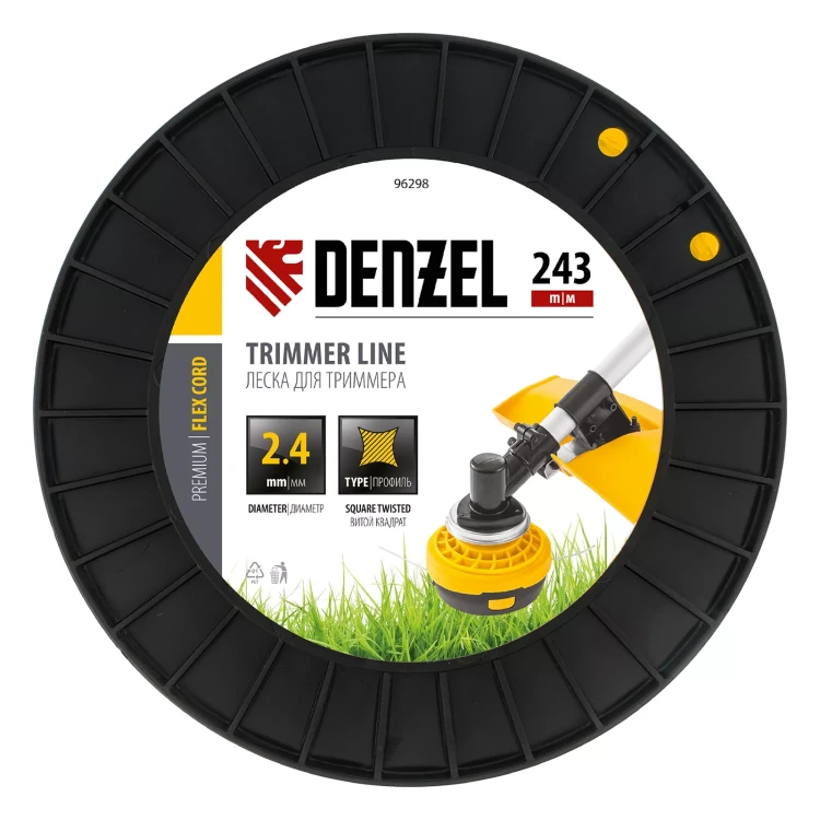 Леска для триммера витой квадрат, 2,4мм х 243м, на DIN катушке FLEX CORD// Denzel 96298 купить в Новом Уренгое