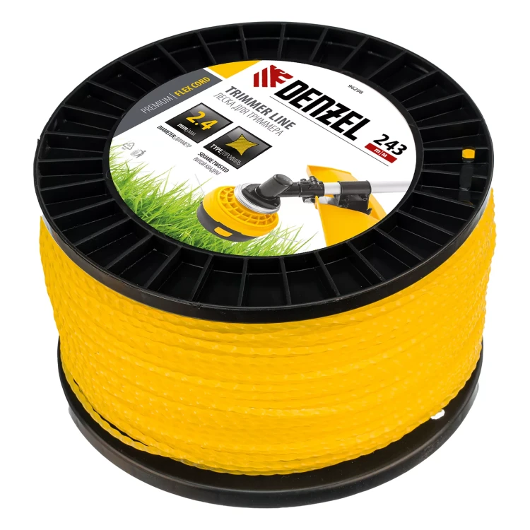 Леска для триммера витой квадрат, 2,4мм х 243м, на DIN катушке FLEX CORD// Denzel 96298 купить в Новом Уренгое