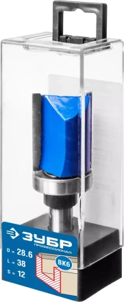 ЗУБР 28.6 x 38 мм, хвостовик 12 мм, фреза пазовая прямая с верхним подшипником, Профессионал (28756-28.6-38-12) купить в Новом Уренгое
