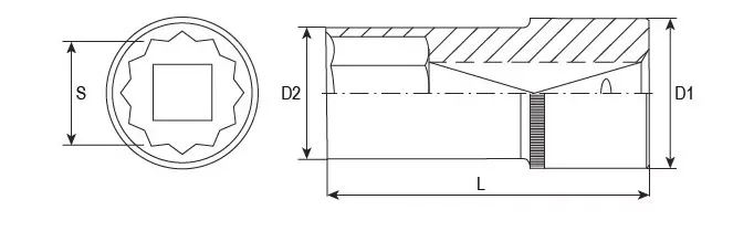 Головка торцевая 12-гранная глубокая 1/2"DR 22 мм S04HD4722 Jonnesway 49071 купить в Новом Уренгое