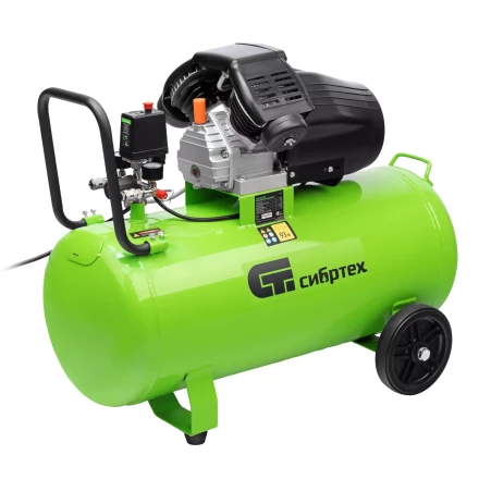 Компрессор воздушный Сибртех КК-2200/100 58009, 2,2 кВт, 350 л/мин, 100 л, прямой привод, масляный купить в Новом Уренгое