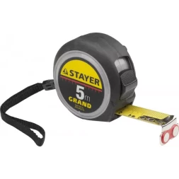 Рулетка STAYER GRAND, корпус с противоскользящим напылением, упрочненное полотно, 5м/25мм 552027