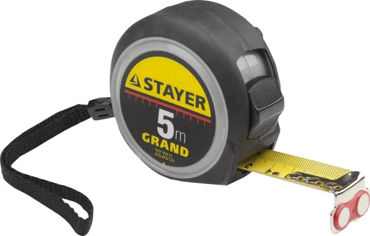 Рулетка STAYER GRAND, корпус с противоскользящим напылением, упрочненное полотно, 5м/25мм 552027 купить в Новом Уренгое