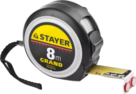 Рулетка STAYER GRAND, корпус с противоскользящим напылением, упрочненное полотно, 8м/25мм 552119 купить в Новом Уренгое
