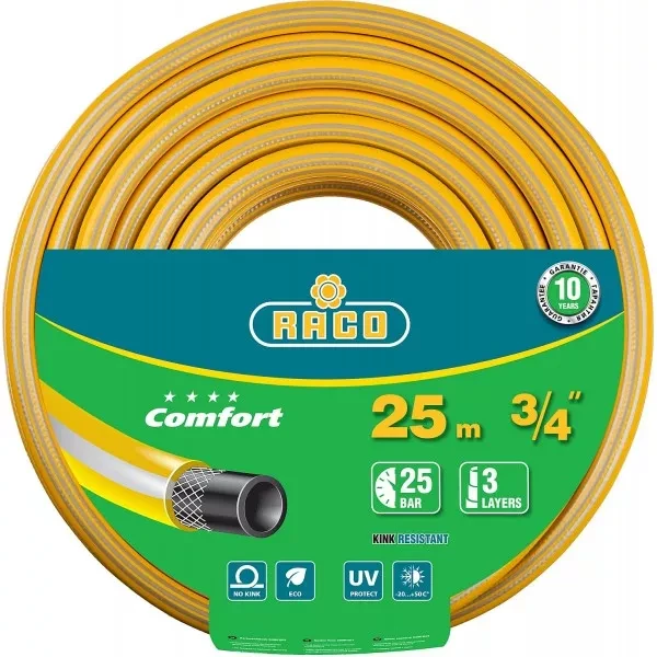 Шланг RACO "COMFORT" поливочный, 30атм., армированный, 3-х слойный, 3/4"х25м 40303-3/4-25 купить в Новом Уренгое