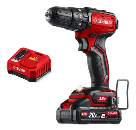 ЗУБР 20 В, 45 Нм, 1 АКБ LMS (2 Ач), бесщеточная ударная дрель-шуруповерт (ДБУ-45-21) купить в Новом Уренгое