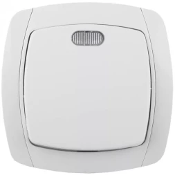 Выключатель СВЕТОЗАР "CITY LIGHT" одноклавишный в сборе, с подсветкой, белый, 10А/~250В SV-54231-W