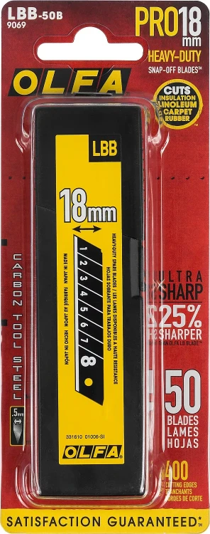Лезвие OLFA BLACK MAX сегментированное, 8 сегментов, 18х100х0,5мм, 50шт OL-LBB-50B купить в Новом Уренгое