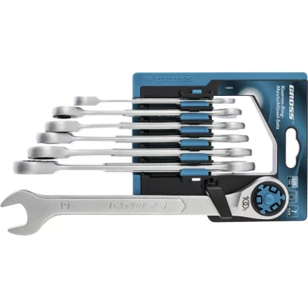 Набор ключей комбинированных трещоточных количество зубьев 100 СRV 7 шт 8-19 мм Gross 14859 купить в Новом Уренгое