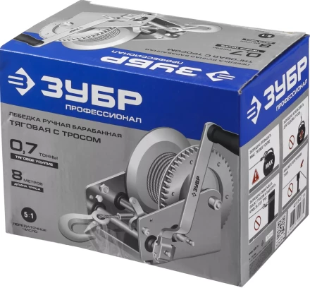 Лебедка ручная барабанная ЗУБР &quot;ПРОФЕССИОНАЛ&quot;, тяговая, тросовая, 0,7т, 8м 43113-0.7_z01 купить в Новом Уренгое