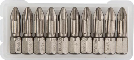 Биты &quot;ЕХPERT&quot; торсионные кованые, обточенные, KRAFTOOL 26121-2-25-10, Cr-Mo сталь, тип хвостовика C 1/4&quot;, PH2, 25мм, 10шт 26121-2-25-10 купить в Новом Уренгое