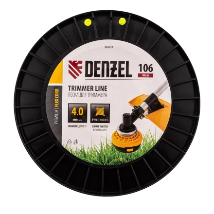 Леска для триммера витой квадрат, 4,0мм х 106м, на DIN катушке FLEX CORD// Denzel 96803 купить в Новом Уренгое