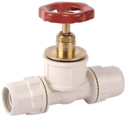 Кран ЗУБР &quot;ШиреФит&quot; запорный в сборе &quot;штуцер с гайкой - кран запорный с маховиком - штуцер с гайкой&quot;, 26мм 51571-26 купить в Новом Уренгое