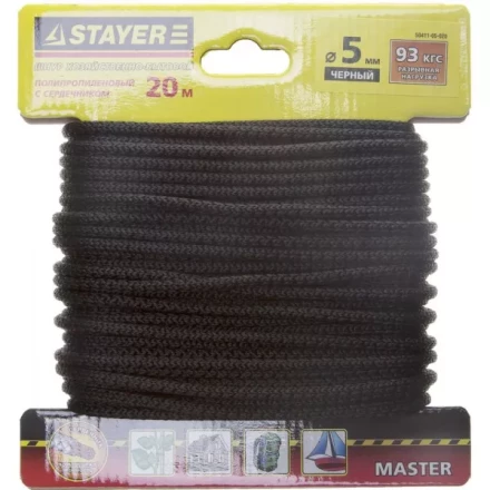 Шнур STAYER &quot;MASTER&quot; хозяйственно-бытовой, полипропиленовый, вязанный, с сердечником, черный, d 5, 20м 50411-05-020 купить в Новом Уренгое