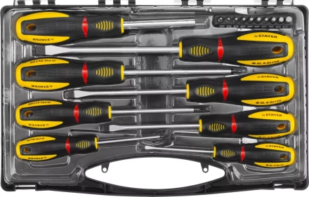Набор STAYER &quot;PROFESSIONAL&quot; &quot;PROTech&quot;: Отвертки, Cr-Mo, двухком рукоят, отвертки 7шт, отвертка-битодержатель, биты 10шт 25133-H8_z02 купить в Новом Уренгое