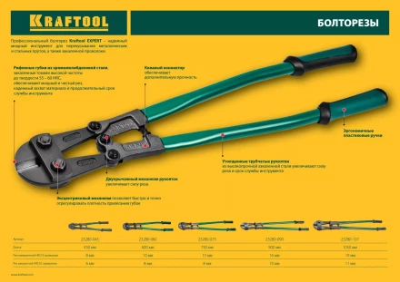 KRAFTOOL EXPERT. Болторезы KAYMAN, губки Cr-Mo с насечкой. 23280-090 купить в Новом Уренгое